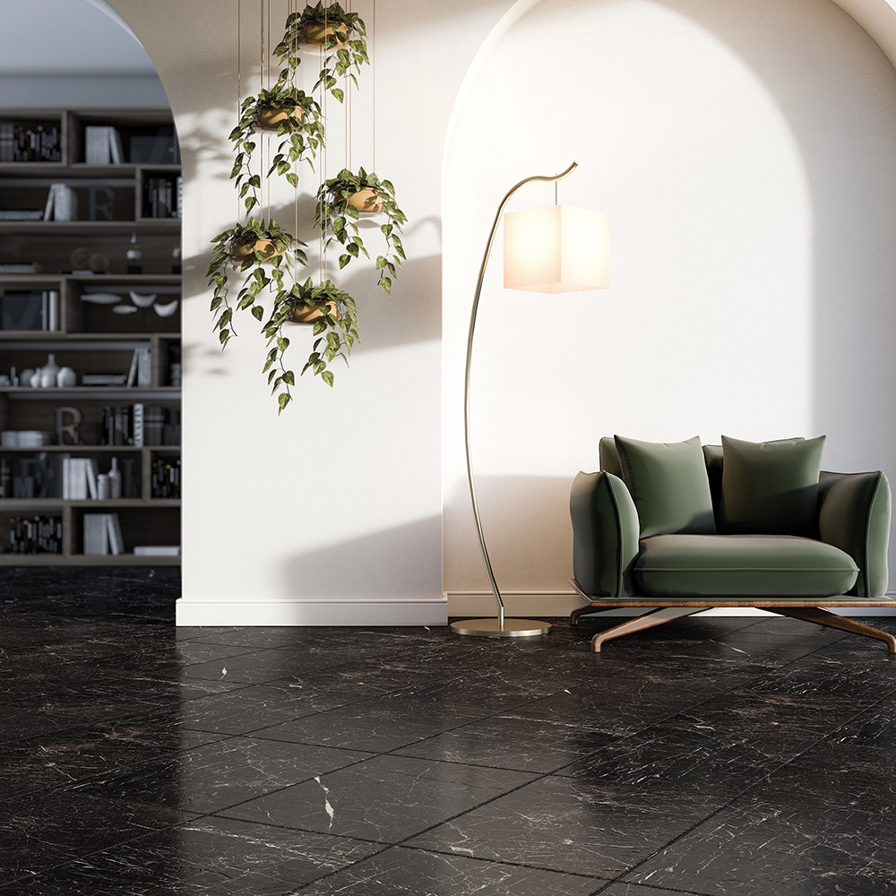 Iris Black Brushed Marble Tiles | 16x24x1/2 | Marble Flooring | Black