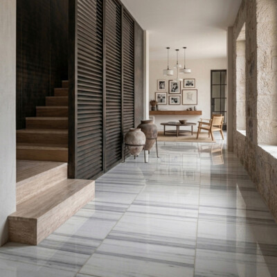 Frost White Polished Marble Tiles 24×24 (TL18396) Room Scene Image