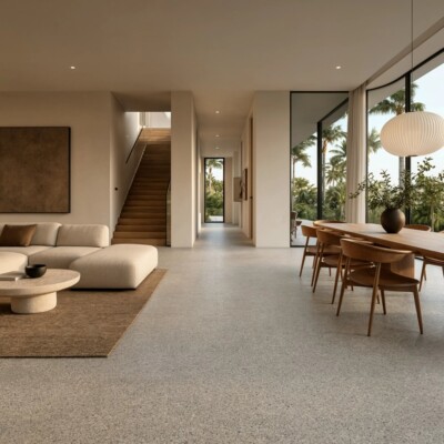 Sandy Matte Terrazzo Tiles 8×8 (TL18623) Room Scene Image