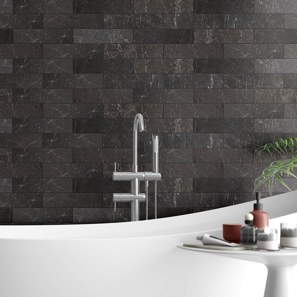 Iris Black Honed Marble Tiles | 3x12x1/2 | Marble Flooring | Black Marble