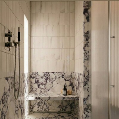 Bianco Dolomiti Classic Honed Subway Marble Tiles 4×12 (TL19357) Room Scene Image