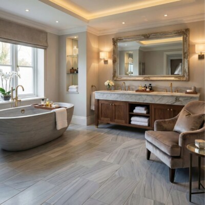 Bardiglio Royal Textured Marble Tiles 16×24 (TL20582) Room Scene Image