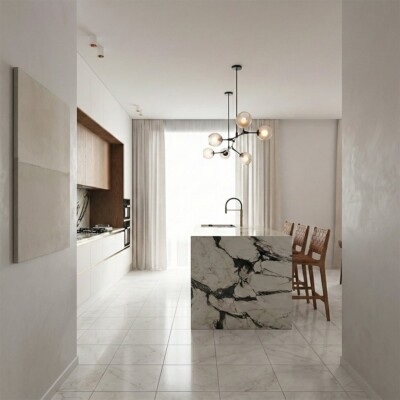 White Pearl Honed Marble Tiles 18×18 (TL21009) Room Scene Image