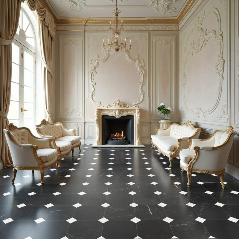 Black, Glacier Tumbled Marble Tiles 16×16