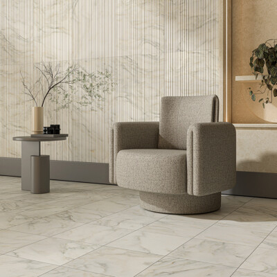 Calacatta Renaissance Honed  Marble Tile 12×12 (TL21337) Calacatta Renaissance Honed Thin Fluted Marble Accent Tiles 18×36 (ML01153)