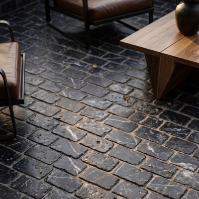Iris Black Tumbled Marble Tiles 3×6 (TL21483) Room Scene Image