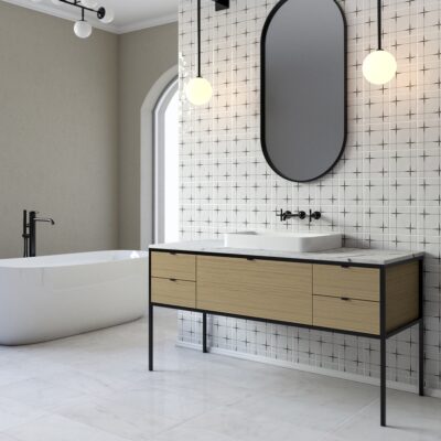 Zuni 6 Square 1/2 Glazed Ceramic Tile 6×6 (TL80188) Avalon Polished Marble Tile 12×24 (TL14896)