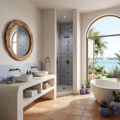 Indigo Wash Manorca Glossy Glazed Terracotta Tiles 6×6 (TL80364) Room Scene Image