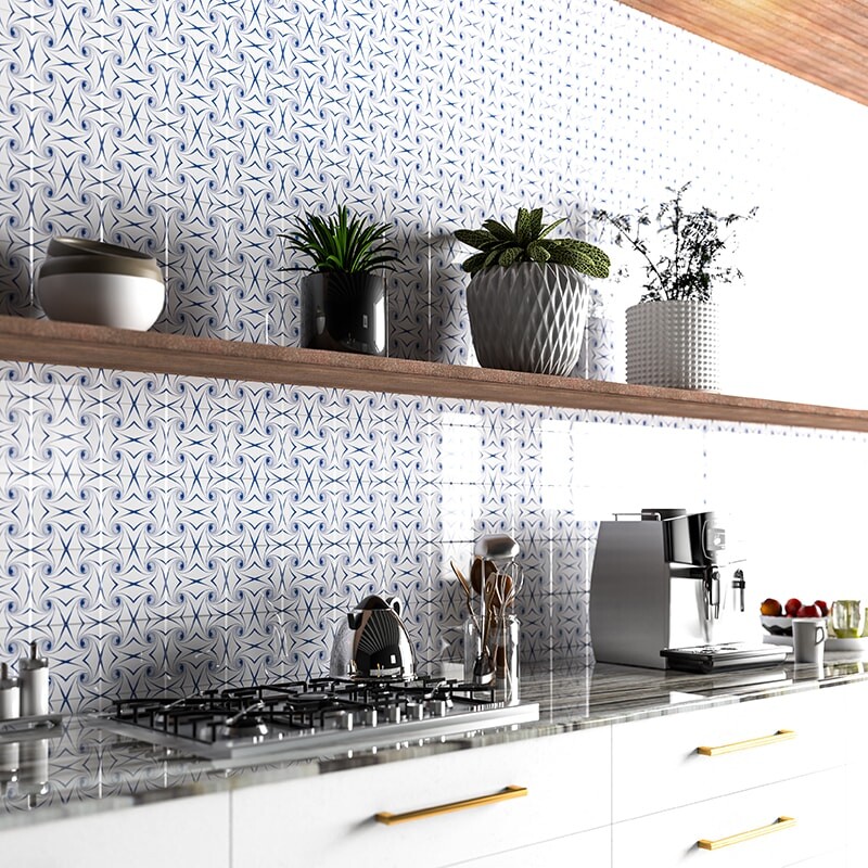 Blue Twisted Glossy Ceramic Tiles 6×6