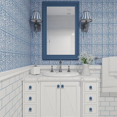 Soft Sea Blue Glossy Fishnet Galore Ceramic Tile 6×6 (TL80434) Satin Cotton Matte Ceramic Tile 3×6 (TL18352)