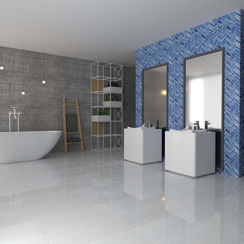 Mist Matte Chevron Ceramic Tiles 2×6