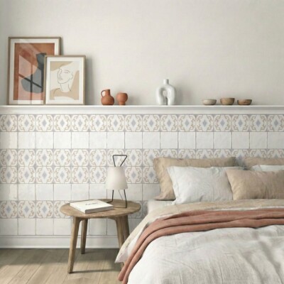 Antiqued Mallorca Glossy Glazed Terracotta Tiles 6×6 (TL80450) Vintage Linen India Glossy Glazed Terracotta Tiles 6×6 (TL80360) Royal White Glossy Ogee Trim Glazed Terracotta Moldings 2×6 (ML80026) Royal White Glossy Base Trim Glazed Terracotta Moldings 4 3/16×6 (ML80018) Room Scene Image