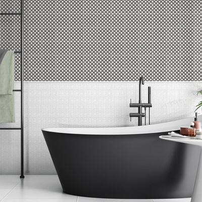 Kuro Matte Seigaiha Ceramic Tile 6×6 (TL80503) Royal White Glossy Zaragosa Ceramic Wall Decos 3×6 (DC00222) Aspen White Polished Marble Tile 12×24 (TL19340) Royal White Glossy Pencil Trim Ceramic Moldings 5/8×6 (ML80042)