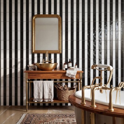 Black Glossy Thin Brick Tiles 2 1/4×7 7/8 (TL80565) Royal White Glossy Thin Brick Tiles 2 1/4×7 7/8 (TL80564) Room Scene Image
