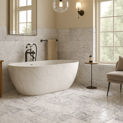 White Carrara Honed  Marble Tile 12×24 (TL90435)