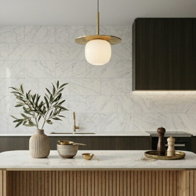 White Carrara C Polished Marble Tiles 12×24 (TL90443) Room Scene Image