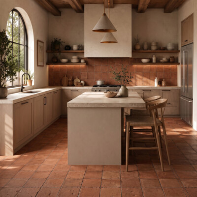 Cotto Med Natural Square Terracotta Tiles 8×8 (TL90805) Room Scene Image