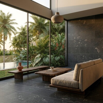 Belgian Bluestone Lappato Limestone Tiles 16×24 (TL90896) Room Scene Image
