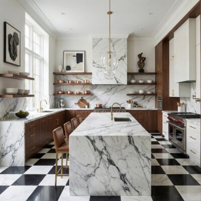 Avenza, Black Honed Checkerboard Pattern Marble Tiles 12×12 (TL91293) Room Scene Image