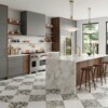 Aspen White, Calacatta Picasso Honed Checkerboard Pattern Marble Tiles 18×18
