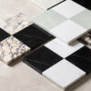 Ming Green, Thassos White Polished Checkerboard Pattern Marble Tiles 12×12 (TL91531) Black, Calacatta Picasso Honed Checkerboard Pattern Marble Tiles 18×18 (TL91363) Black, White Carrara C Polished Checkerboard Pattern Marble Tiles 12×12 (TL91748)