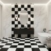 Black, Calacatta Bella Honed Checkerboard Pattern Marble Tiles 12×12