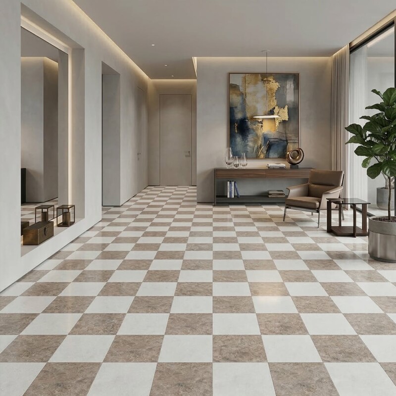 Glacier, Silver Shadow Honed Checkerboard Pattern Marble Tiles 12×12