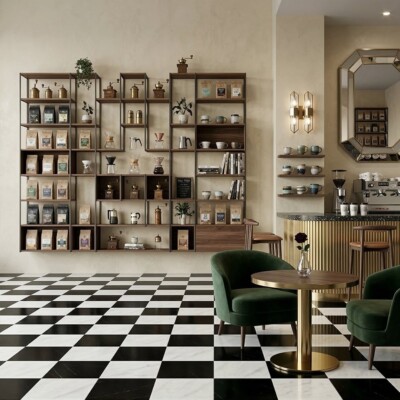 Avalon, Black Polished Checkerboard Pattern Marble Tiles 12×12 (TL91745) Room Scene Image