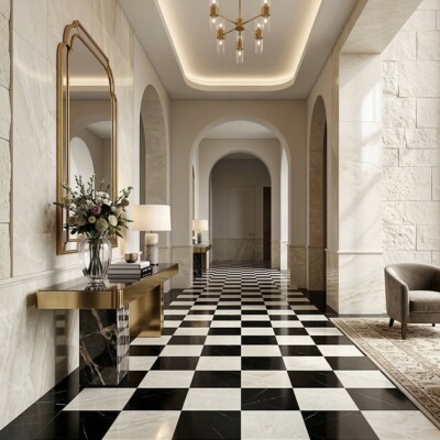 Black, Ming Green Polished Checkerboard Pattern Marble Tiles 12×12 (TL91747) Room Scene Image