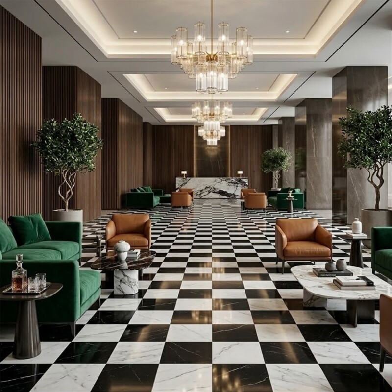 Black, White Carrara C Polished Checkerboard Pattern Marble Tiles 12×12