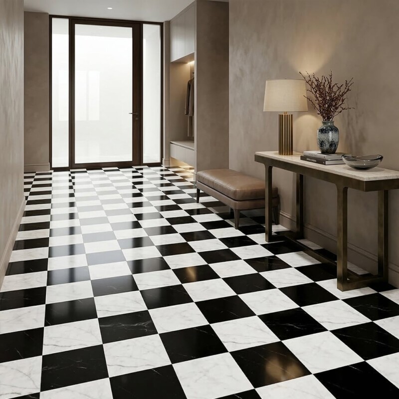 Black, White Carrara C Polished Checkerboard Pattern Marble Tiles 12×12