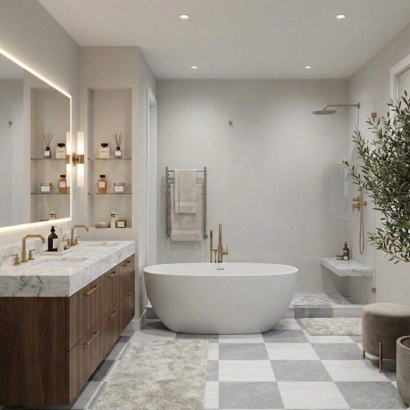 Allure Light, Bianco Dolomiti Classic Polished Checkerboard Pattern Marble Tiles 18×18