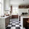 Black, Calacatta Bella Honed Checkerboard Pattern Marble Tiles 18×18