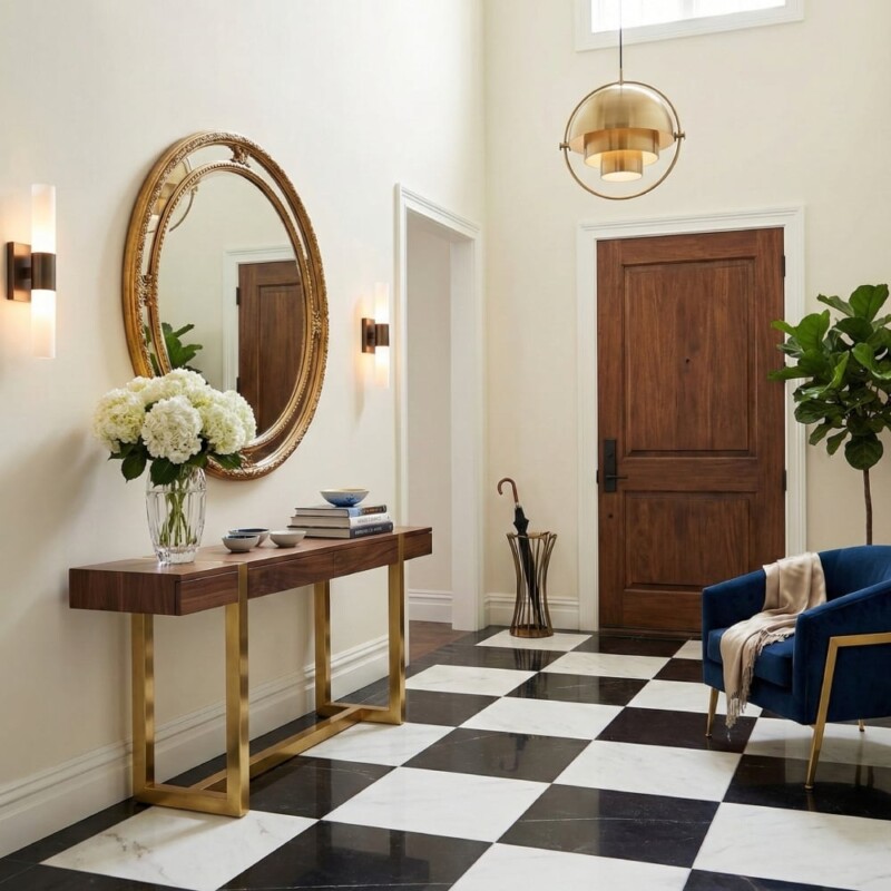 Black, Calacatta Bella Honed Checkerboard Pattern Marble Tiles 18×18