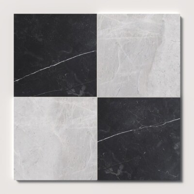 Avalanche, Black Honed Checkerboard Pattern Marble Tiles 18×18 (TL91757) Room Scene Image