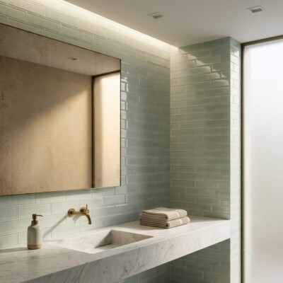 Foam Glossy Subway Glass Tiles 3×9 (WCG10001) Room Scene Image