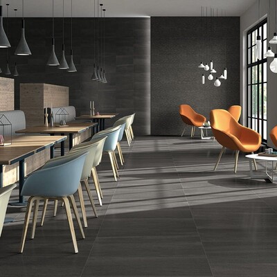 Atelier Black Honed Porcelain Tile 18×36 (WIS12094) Atelier Black Honed Porcelain Tile 12×24 (WIS12106) Atelier Black Honed 1×2 Porcelain Mosaic 12×12 (WIS12172)