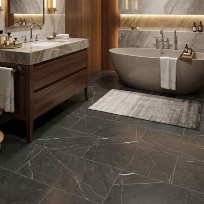 Gray Stone Matte Marble Look Porcelain Tiles 12×24 (WLE00124) Room Scene Image
