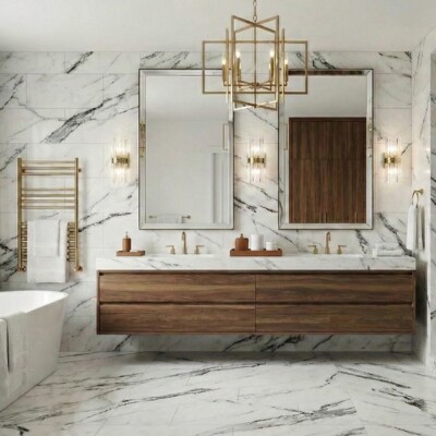 Bianco Statuario Matte Marble Look Porcelain Tiles 12×24 (WLE00136) Room Scene Image
