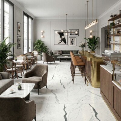 Bianco Statuario Matte Marble Look Porcelain Tiles 12×24 (WLE00136) Room Scene Image