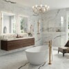 Azulejos de porcelana con apariencia de mármol mate Bianco Statuario 12 × 24