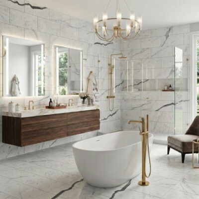 Bianco Statuario Matte Marble Look Porcelain Tiles 12×24 (WLE00136) Room Scene Image