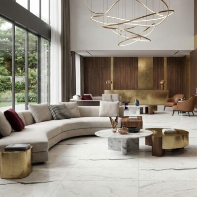 Bianco Statuario Matte Marble Look Porcelain Tiles 12×24 (WLE00136) Room Scene Image