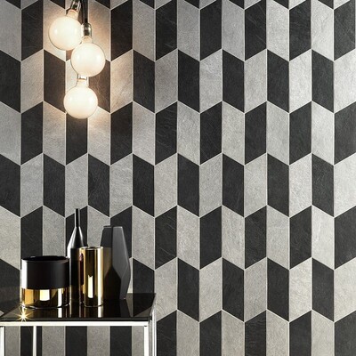 Dark Flow Matte Gramma 66 Sx Stone Look Porcelain Accent Tiles 15 7/16×7 43/64