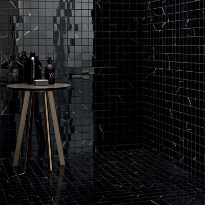 Marquina Nero Polished 2×2 Porcelain Mosaic 12×12 (WLE00956)