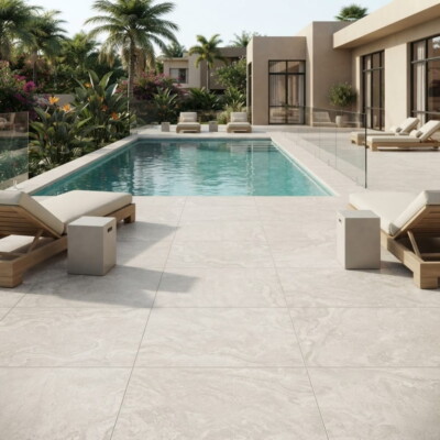 White Textured Porcelain Pavers 24×24 (WLM00022) Room Scene Image