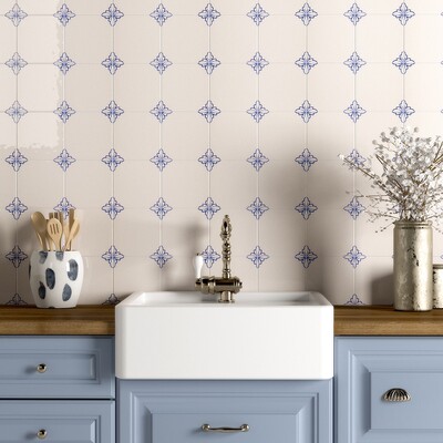 249a2 Gelosia Blanc Carreaux de céramique émaillée bleue 6×6