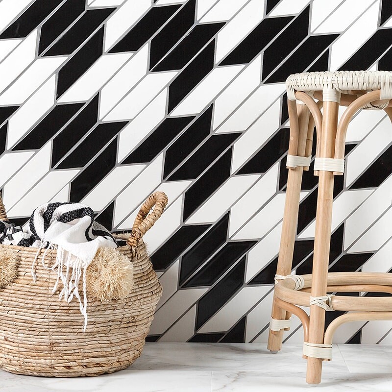 Satin Cotton Matte Chevron Ceramic Tiles 2×6