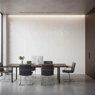 Tulum White Glossy Chevron Ceramic Tiles 2×6 (WST36164) Room Scene Image