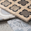 Black Matte, Ivory, Silverado Honed Azalea Waterjet Travertine Mosaics 13 3/16×13 3/16 (WUM01004) Sailboat White, Skyline, Snow White Multi Finish Elain Waterjet Marble Mosaics 17 9/16×17 9/16 (WUM05004)